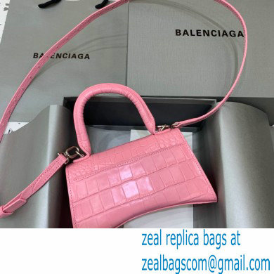 BALENCIAGA Hourglass XS Handbag in pink shiny crocodile embossed calfskin 2022 - Click Image to Close