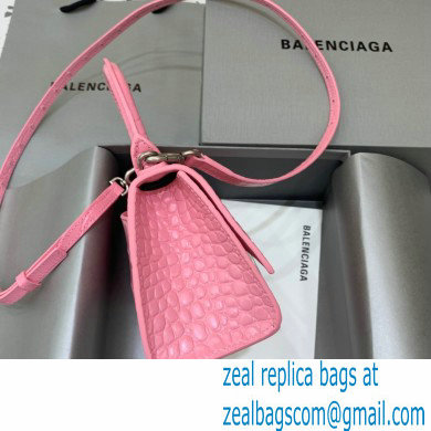 BALENCIAGA Hourglass XS Handbag in pink shiny crocodile embossed calfskin 2022 - Click Image to Close