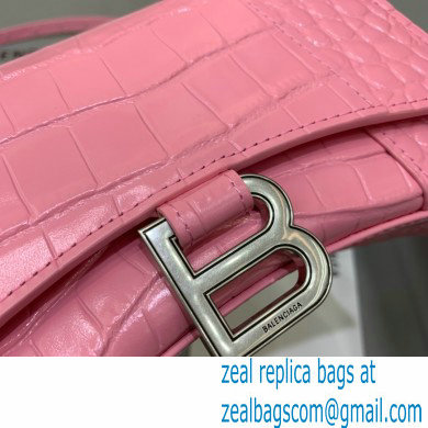 BALENCIAGA Hourglass XS Handbag in pink shiny crocodile embossed calfskin 2022