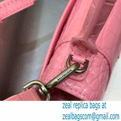 BALENCIAGA Hourglass XS Handbag in pink shiny crocodile embossed calfskin 2022