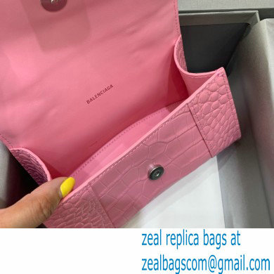 BALENCIAGA Hourglass XS Handbag in pink shiny crocodile embossed calfskin 2022