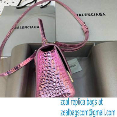 BALENCIAGA Hourglass XS Handbag in purple shiny crocodile embossed calfskin 2022 - Click Image to Close