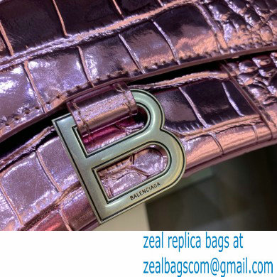 BALENCIAGA Hourglass XS Handbag in purple shiny crocodile embossed calfskin 2022 - Click Image to Close
