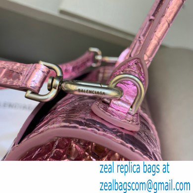 BALENCIAGA Hourglass XS Handbag in purple shiny crocodile embossed calfskin 2022 - Click Image to Close