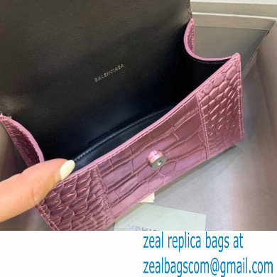 BALENCIAGA Hourglass XS Handbag in purple shiny crocodile embossed calfskin 2022