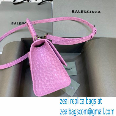 BALENCIAGA Hourglass XS Handbag in rose pink shiny crocodile embossed calfskin 2022 - Click Image to Close