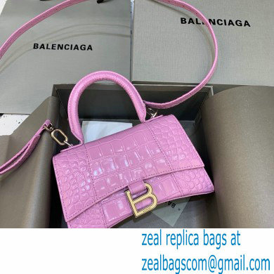 BALENCIAGA Hourglass XS Handbag in rose pink shiny crocodile embossed calfskin 2022 - Click Image to Close