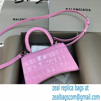 BALENCIAGA Hourglass XS Handbag in rose pink shiny crocodile embossed calfskin 2022