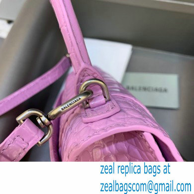 BALENCIAGA Hourglass XS Handbag in rose pink shiny crocodile embossed calfskin 2022