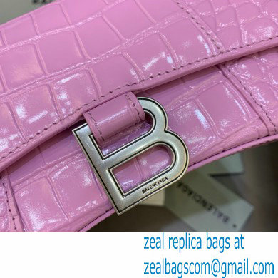 BALENCIAGA Hourglass XS Handbag in rose pink shiny crocodile embossed calfskin 2022