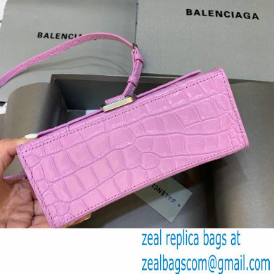 BALENCIAGA Hourglass XS Handbag in rose pink shiny crocodile embossed calfskin 2022