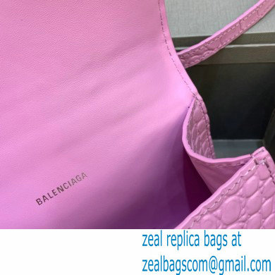 BALENCIAGA Hourglass XS Handbag in rose pink shiny crocodile embossed calfskin 2022 - Click Image to Close