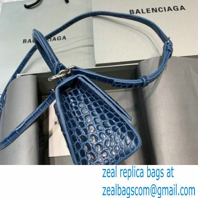 BALENCIAGA Hourglass XS Handbag in royal blue shiny crocodile embossed calfskin 2022