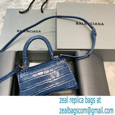 BALENCIAGA Hourglass XS Handbag in royal blue shiny crocodile embossed calfskin 2022