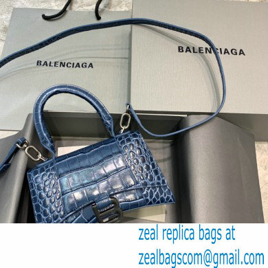 BALENCIAGA Hourglass XS Handbag in royal blue shiny crocodile embossed calfskin 2022