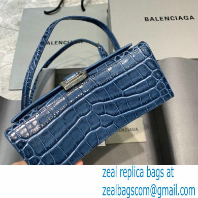 BALENCIAGA Hourglass XS Handbag in royal blue shiny crocodile embossed calfskin 2022