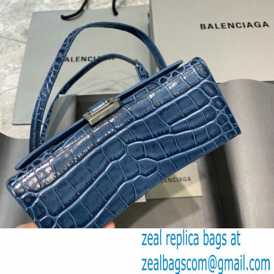 BALENCIAGA Hourglass XS Handbag in royal blue shiny crocodile embossed calfskin 2022 - Click Image to Close