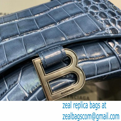 BALENCIAGA Hourglass XS Handbag in royal blue shiny crocodile embossed calfskin 2022