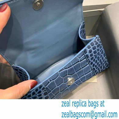 BALENCIAGA Hourglass XS Handbag in royal blue shiny crocodile embossed calfskin 2022