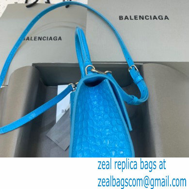 BALENCIAGA Hourglass XS Handbag in turquoise shiny crocodile embossed calfskin 2022