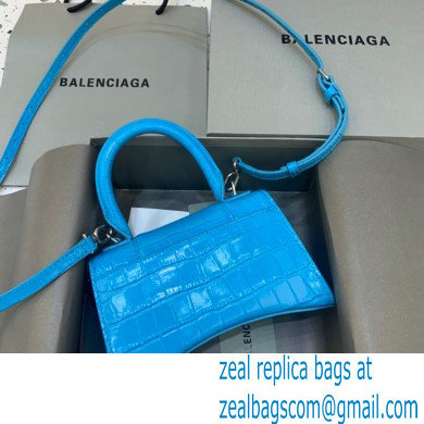 BALENCIAGA Hourglass XS Handbag in turquoise shiny crocodile embossed calfskin 2022