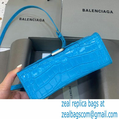 BALENCIAGA Hourglass XS Handbag in turquoise shiny crocodile embossed calfskin 2022
