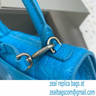 BALENCIAGA Hourglass XS Handbag in turquoise shiny crocodile embossed calfskin 2022