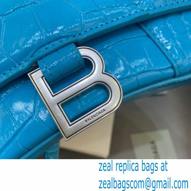 BALENCIAGA Hourglass XS Handbag in turquoise shiny crocodile embossed calfskin 2022