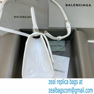 BALENCIAGA Hourglass XS Handbag in white shiny box calfskin with white hardware2022