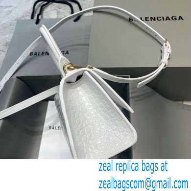 BALENCIAGA Hourglass XS Handbag in white shiny crocodile embossed calfskin 2022 - Click Image to Close