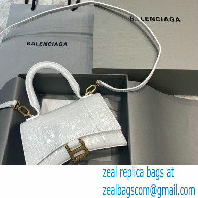 BALENCIAGA Hourglass XS Handbag in white shiny crocodile embossed calfskin 2022
