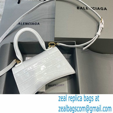 BALENCIAGA Hourglass XS Handbag in white shiny crocodile embossed calfskin 2022 - Click Image to Close