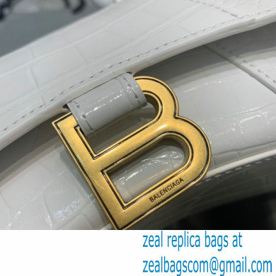 BALENCIAGA Hourglass XS Handbag in white shiny crocodile embossed calfskin 2022 - Click Image to Close