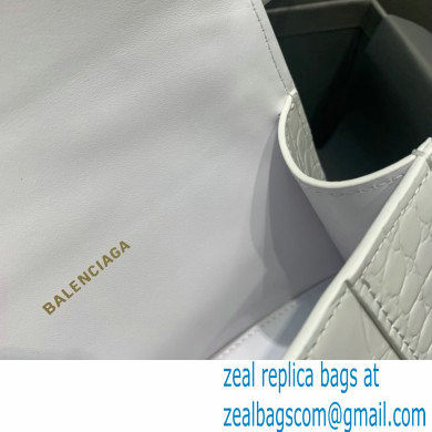 BALENCIAGA Hourglass XS Handbag in white shiny crocodile embossed calfskin 2022