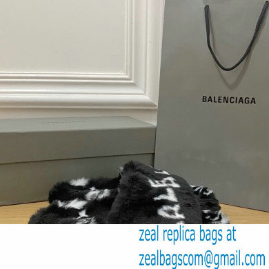 Balenciaga Allover Logo Furry Slide Sandals Black 2022