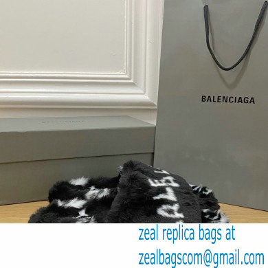 Balenciaga Allover Logo Furry Slide Sandals Black 2022 - Click Image to Close