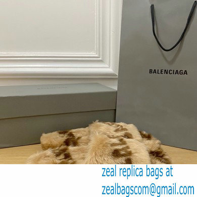 Balenciaga Allover Logo Furry Slide Sandals Brown 2022 - Click Image to Close