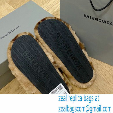 Balenciaga Allover Logo Furry Slide Sandals Brown 2022