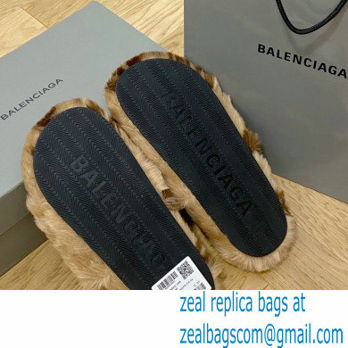 Balenciaga Allover Logo Furry Slide Sandals Brown 2022 - Click Image to Close