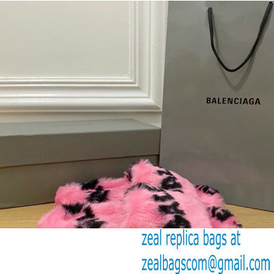 Balenciaga Allover Logo Furry Slide Sandals Pink 2022