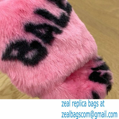 Balenciaga Allover Logo Furry Slide Sandals Pink 2022