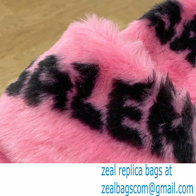 Balenciaga Allover Logo Furry Slide Sandals Pink 2022 - Click Image to Close