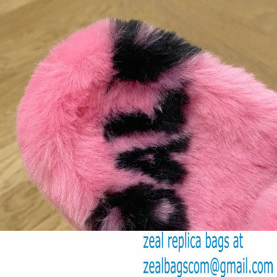 Balenciaga Allover Logo Furry Slide Sandals Pink 2022 - Click Image to Close