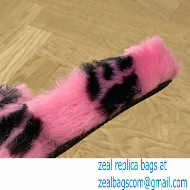 Balenciaga Allover Logo Furry Slide Sandals Pink 2022 - Click Image to Close