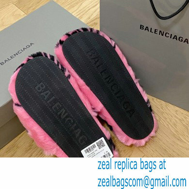 Balenciaga Allover Logo Furry Slide Sandals Pink 2022