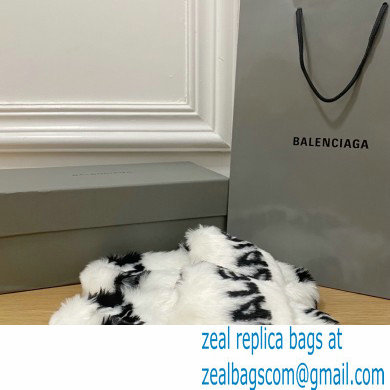 Balenciaga Allover Logo Furry Slide Sandals White 2022 - Click Image to Close