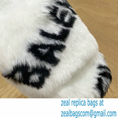 Balenciaga Allover Logo Furry Slide Sandals White 2022 - Click Image to Close