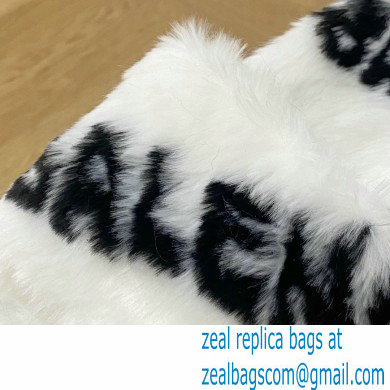 Balenciaga Allover Logo Furry Slide Sandals White 2022