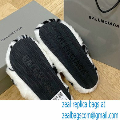 Balenciaga Allover Logo Furry Slide Sandals White 2022