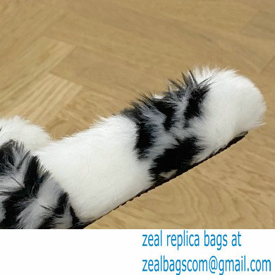 Balenciaga Allover Logo Furry Slide Sandals White 2022